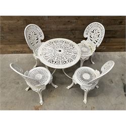 Victorian design white painted aluminium garden table, and four chairs