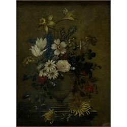 Dutch School (Early 20th century): Still Life of Flowers in an Urn, oil on mahogany panel unsigned 24cm x 19cm