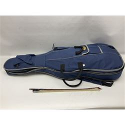 Stentor Student I quarter-size cello with 59.5cm two-piece maple back and ribs and spruce top; bears maker's label with serial no.M072648 L95.5cm overall; in Stentor soft carrying case with bow