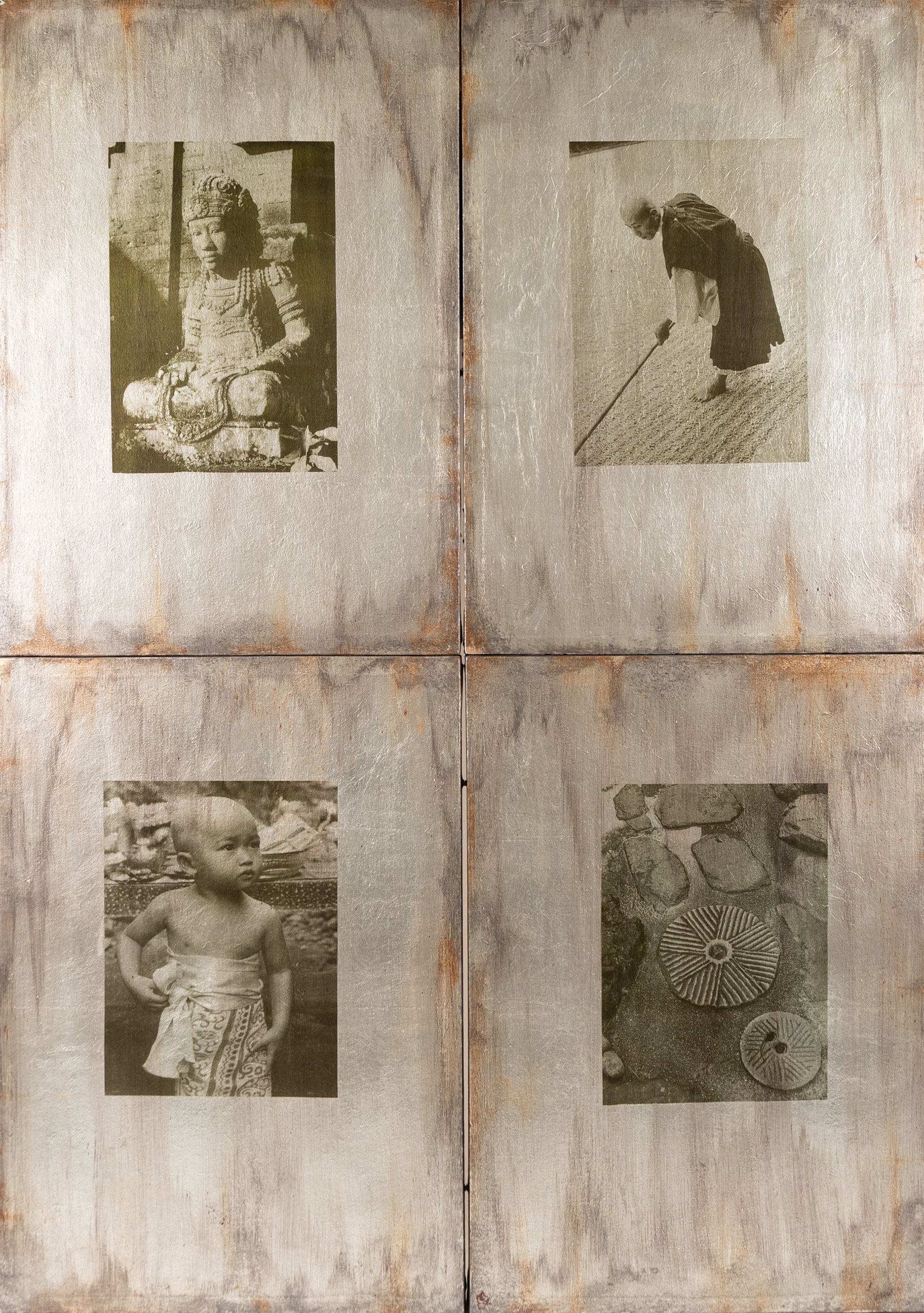 English School (20th Century): Southeast Asian Scenes, mixed media, indistinctly signed and dated November '01 verso 116.5cm x 82.5cm (unframed)