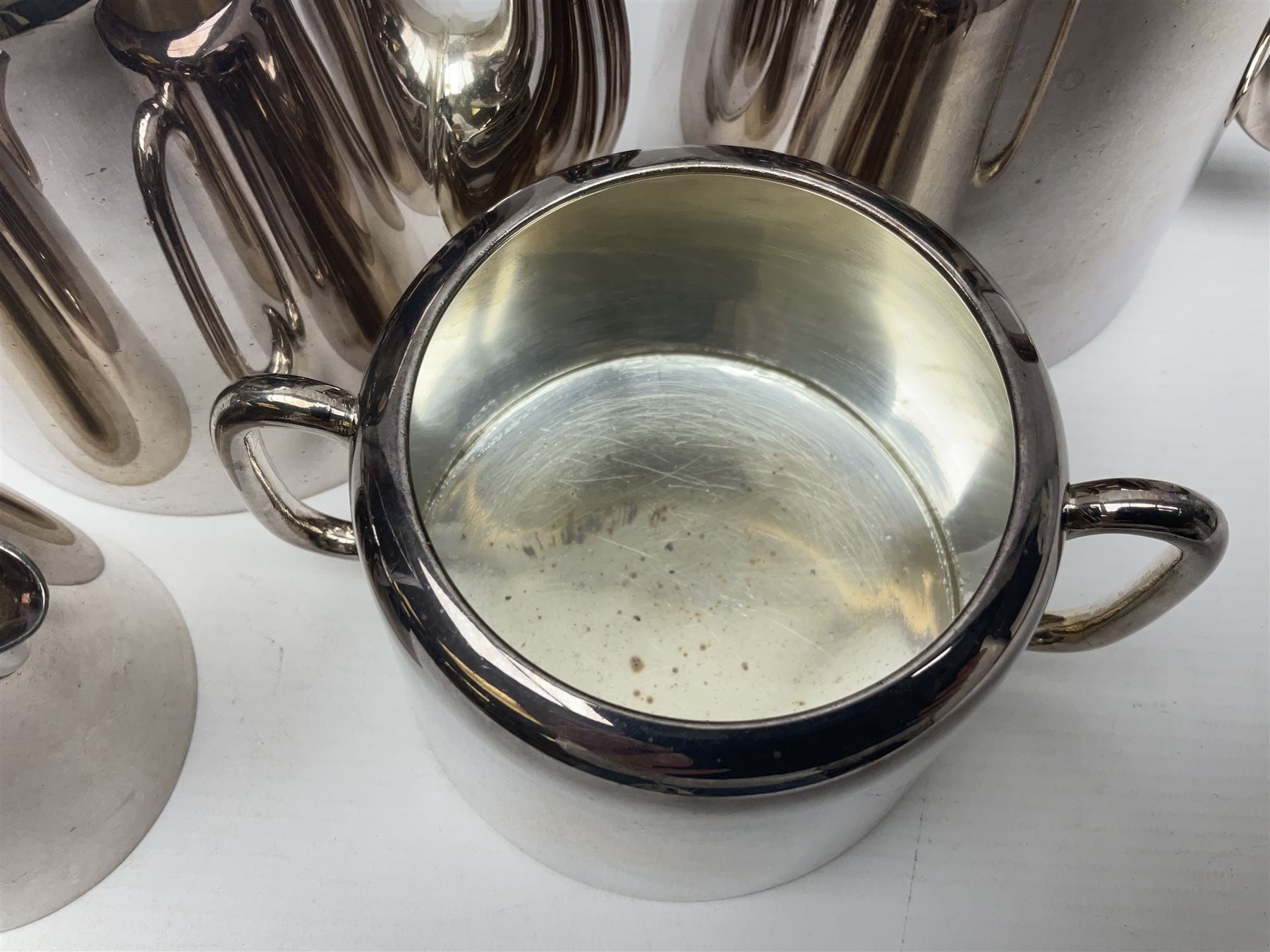 EPNS four piece tea service, comprising teapot, coffee pot, sugar bowl and milk jug