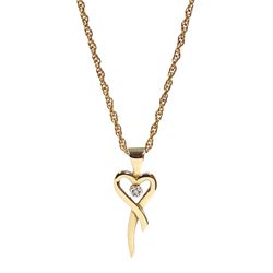 9ct gold single stone diamond heart pendant necklace, hallmarked