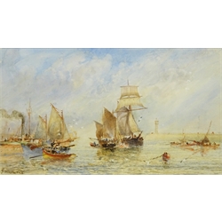  George Weatherill (British 1810-1890): Sail and Steam Boats in Whitby Harbour, watercolour signed 11.5cm x 20cm  