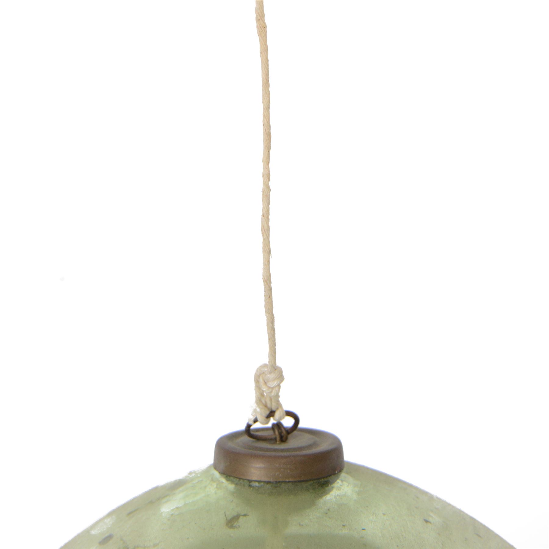 Late 19th century pale green glass witches ball, metal hanging pendant, D28cm
