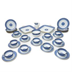 Wedgwood Lynn pattern blue and white tea service comprising eleven cups and saucers, twelv...