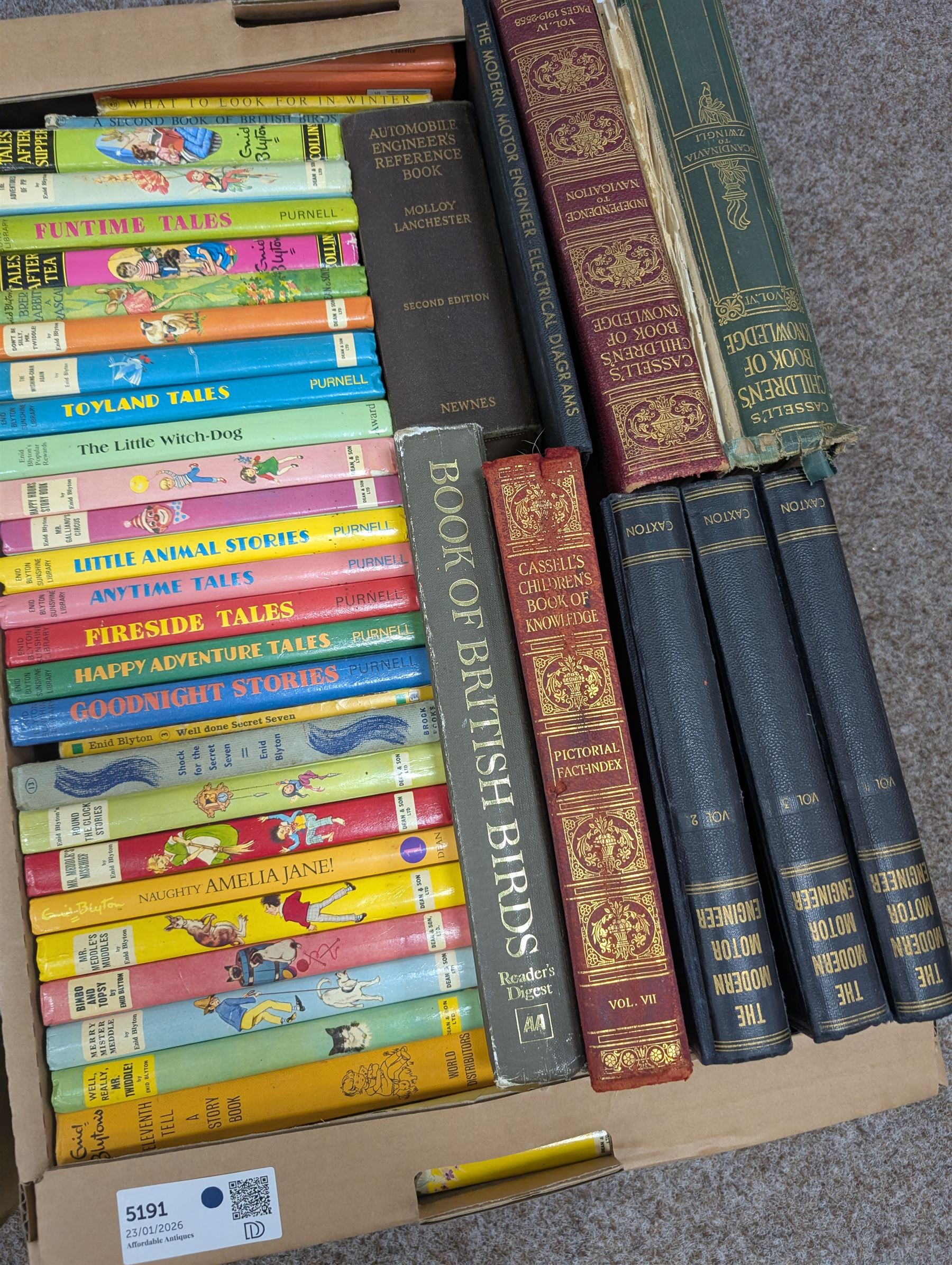 Enid Blyton children's books, engineers reference books, etc