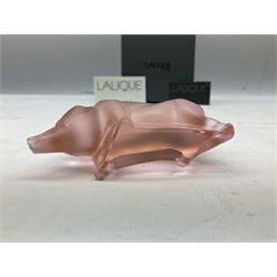 Modern Lalique pink glass figure modelled as a pig, designed by Marie-Claude Lalique to celebrate 1995, the year of the pig in the Chinese calendar, in fitted box 