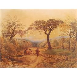 After John Linnell (British 1792-1882): 'Summer Evening', oil on card bears signature and date 1853, 29cm x 36cm