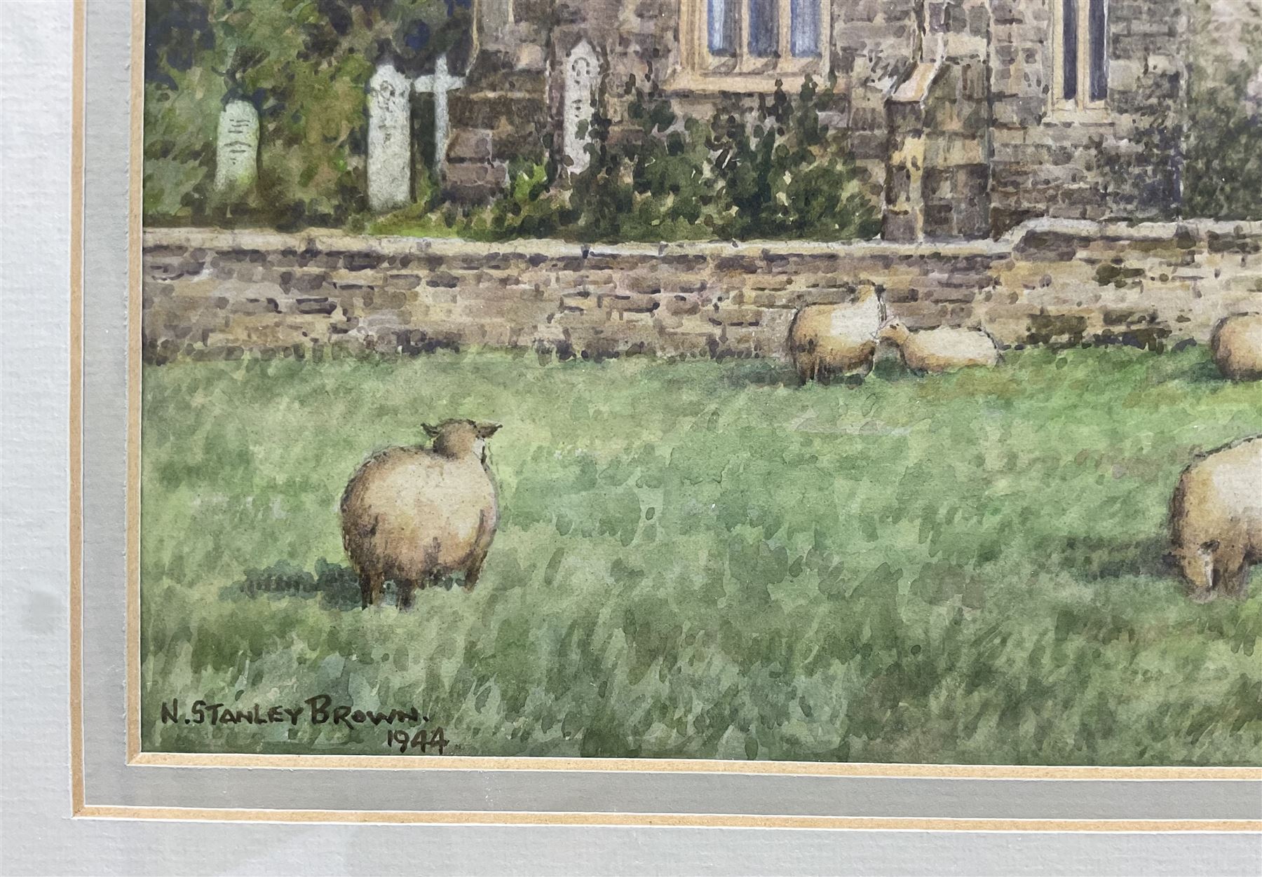 Nathan Stanley Brown (British 1890-1980): St. Matthews Church Hutton Buscel from Church Meadows and another North Yorkshire Church, two watercolours signed one dated 1944, 29cm x 44cm & 19cm x 31cm (2) 
Notes: the view of St Matthews is taken from an earlier photograph