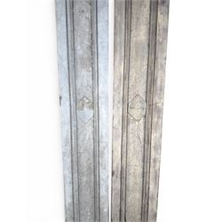 Pair of 19th century pine architectural pilasters, with painted terracotta capitols, with acanthus and scroll detail (18cm x 15cm x 57cm)