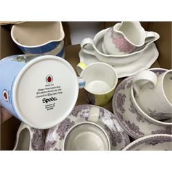 Shelley bowl, TG Green measuring jug, Villeroy & Boch sauce boat and stand, Burleigh Asiatic Pheasants plum cow creamer, cylindrical vase, mugs, bowls, jug etc, Spode 'Full Cry' The Hunt plate, Spode Ladybird mugs, Portmeirion, Meakin, Carlton China, teawares, ceramics etc