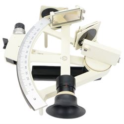 Freiberger Prazisionsmechanik yacht sextant, serial no.128736, with painted white framework, contained within fitted wooden case with instruction manual and service certificate dated 1982