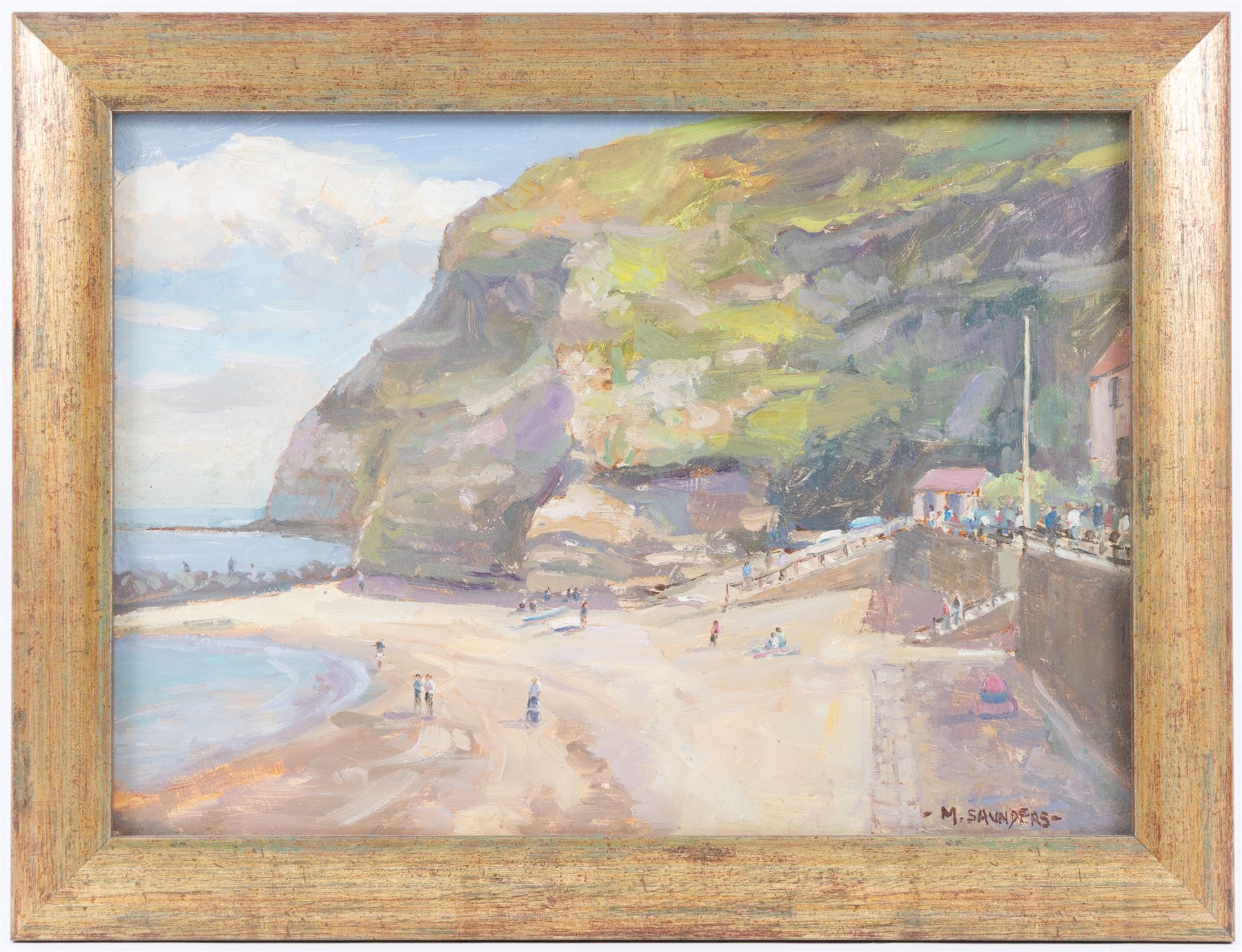 Michelle Saunders (British 1936-): Staithes, oil on board signed 24cm x 34cm 