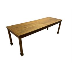 Late 19th century oak dining table, rectangular top over square supports
