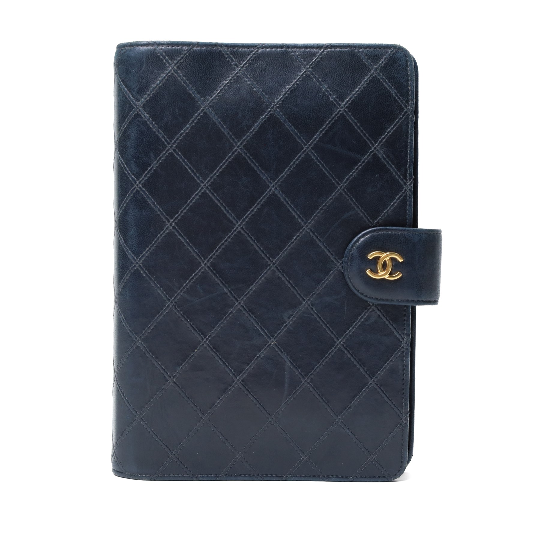 Chanel - vintage quilted black lambskin leather agenda cover, with gold-tone CC press-stud fastening, fitted interior and authenticity card, c.1990s