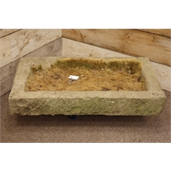  Rectangular stone shallow sink, weathered, 55cm x 96cm, H16cm  