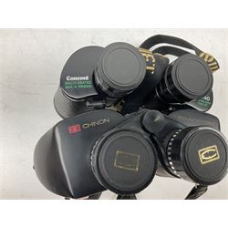 Eleven cased pairs of binoculars to include Summit 8x30,  Concord 8x40, Tasco no. 106 8x - 16x40, Chinon 10x50, Tokina 7x42 Field, Zoom 6x- 12x32 etc