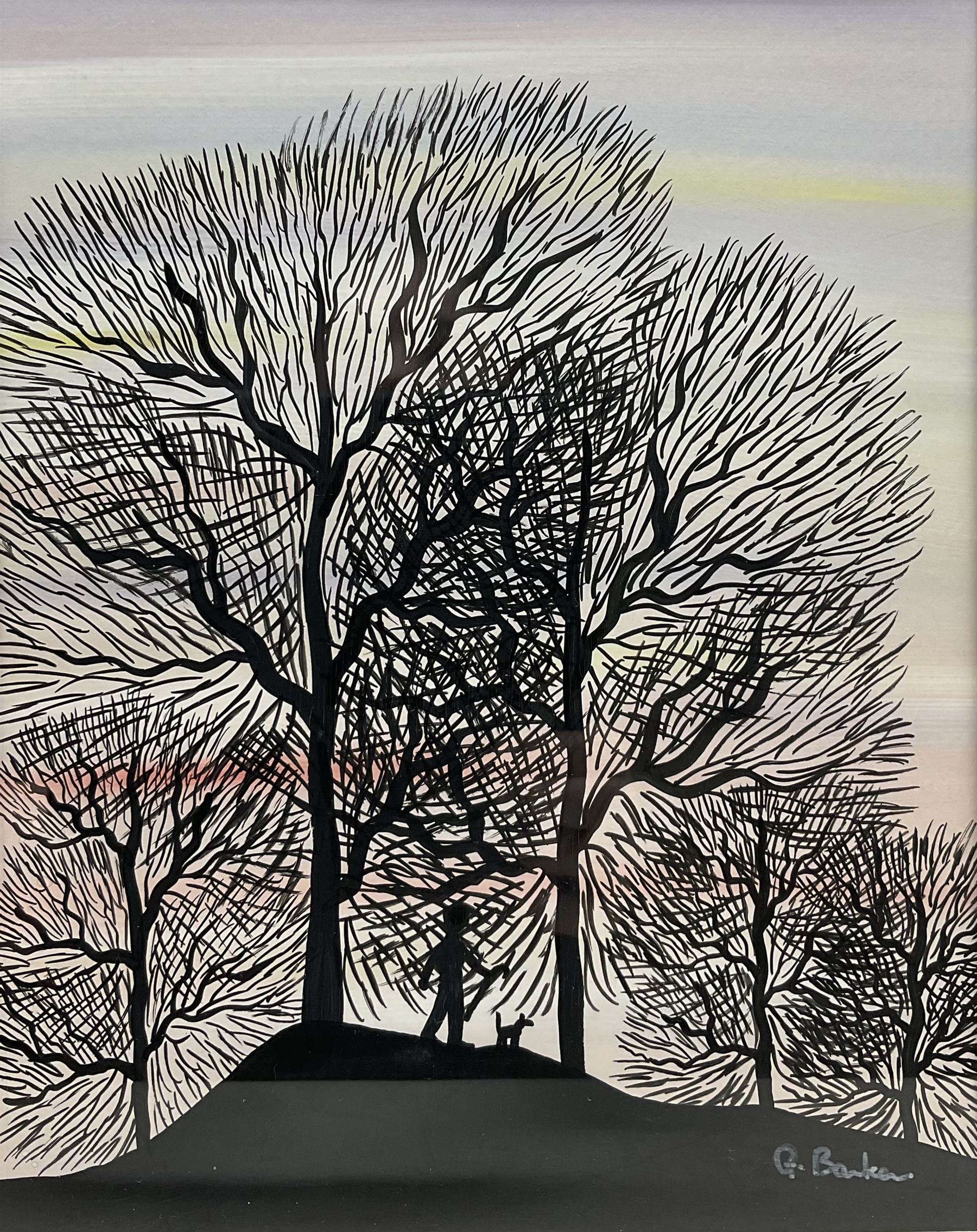 Gordon Barker (British 1960-): 'Last Walk of the Day', acrylic on paper signed, titled verso 24cm x 19cm 