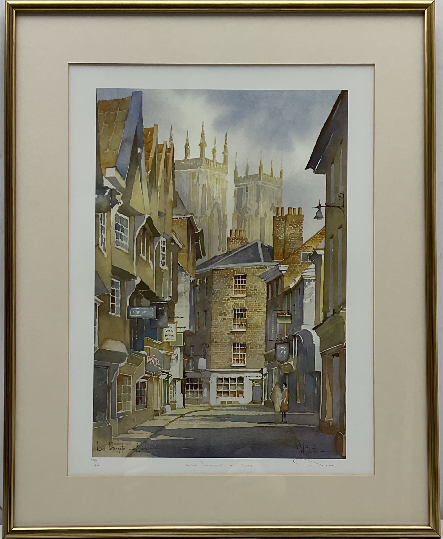 Ken Burton (Northern British contemporary): 'Goathland Yorkshire'; 'Staithes Yorkshire' and 'Low Petergate York', three limited edition colour prints signed titled and numbered max 25cm x 36cm (3)