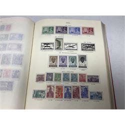 Single album collection of King George VI stamps, including Aden, Antigua, Ascension, Australia, Bahamas, Bahrain, Barbados, Basutoland, Bechuanaland, Bermuda, British Solomon Islands, Brunei, Burma, Cayman Islands, Dominica, Falkland Islands, Gambia, Gilbert and Ellice Islands, Gold Coast, Great Britain 1939-48 set to one pound including ten shilling dark blue, Grenada, Hong Kong, India, Ireland, Jamaica, Leeward Islands, Malta, Mauritius, New Zealand etc
