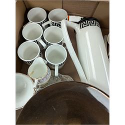 Portmeirion Greek Key pattern part coffee service, early 20th tea set, Nelson and His Times book, Navy and Army in two volumes, and other ceramics, in two boxes