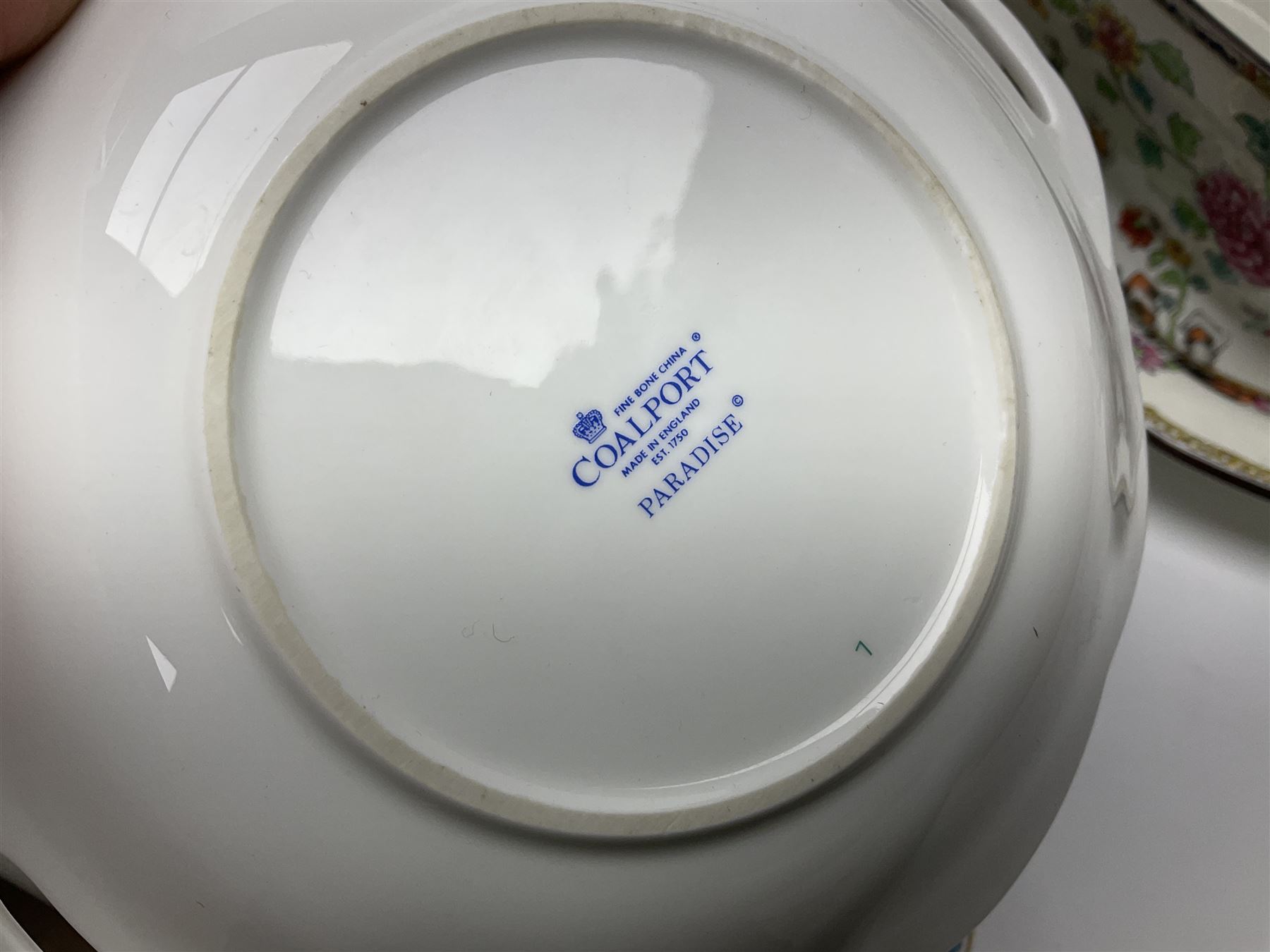 Copeland Spode tureen and platter, in peacock pattern, together with Herend Hungary trinket box and cover, Copeland vase and other ceramics 