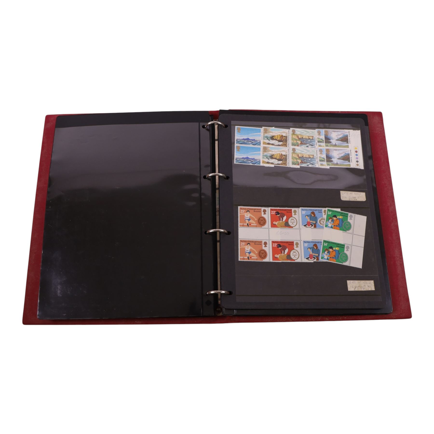 Queen Elizabeth II mint decimal stamps in four folders, face value of usable postage approximately 650 GBP