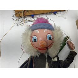 Three Pelham puppets - 'Brains' from Thunderbirds in blue/yellow box; Witch in yellow window box; and Macboozle in brown box (3)