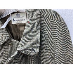 Men's Aquascutum lambs wool herringbone tweed coat with silk lining, 46 Reg, together with a further Men's Aquascutum grey wool duffle coat, with cheque lining and horn buttons, 46
