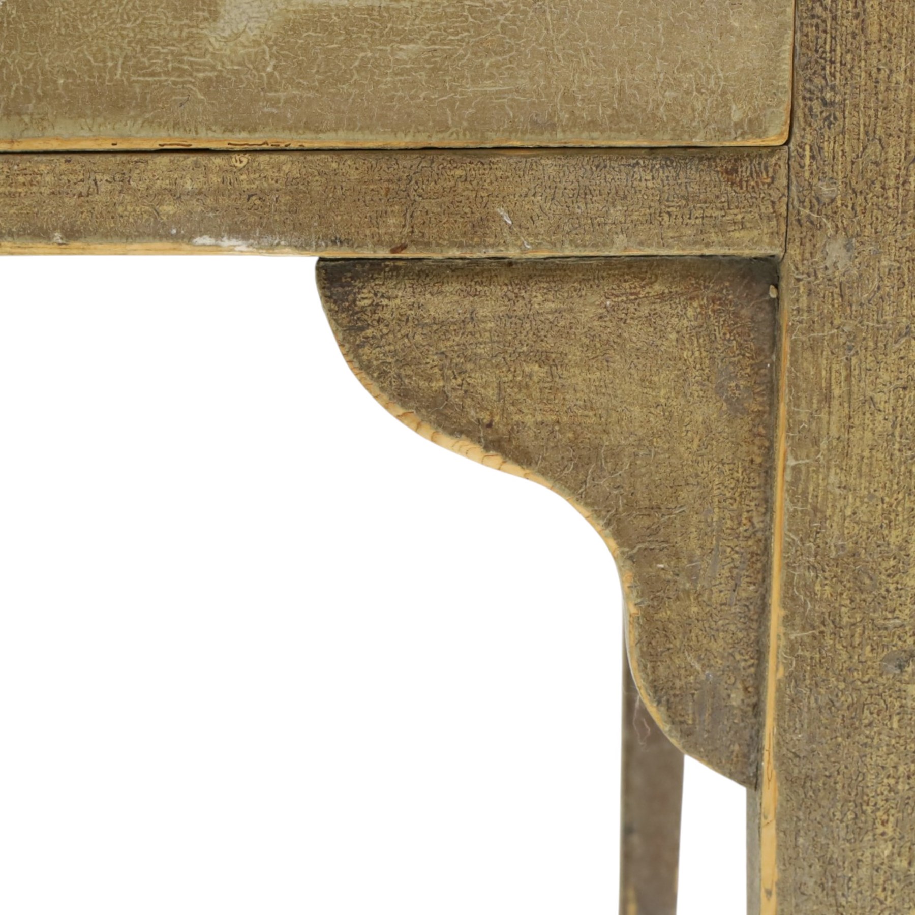 19th century stripped and painted rustic pine table, rectangular triple plank top fitted with two drawers, raised on square tapering supports