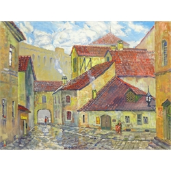  Stas Blinov (Russian 1946-): Town Scene, oil on canvas signed and dated '90, inscribed verso 60cm x 80cm  DDS - Artist's resale rights may apply to this lot    