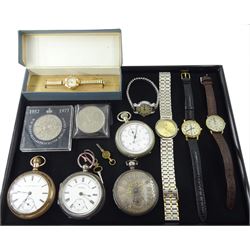 Victorian silver open face lever fusee pocket watch, N. 7973, silver dial with subsidiary seconds hand, London 1965, Elgin National Watch Company gold-plated pocket watch No. 3044245, silver H.Samuel 'The Climax Trip Action Patent pocket watch, one other pocket watch and a collection of wristwatches