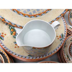 Villeroy & Boch Gallo design Switch 4 Naranja & Nazare pattern tea and dinner wares, to include seven dinner plates, twin handled lidded tureen, five mugs, four saucers, jug, lidded sucrier, large bowl,  seven ramekins, various side plates, two bowls etc