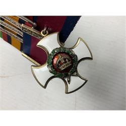 South Africa/WW1 Distinguished Service Order group of seven medals comprising D.S,O. with original ribbon bar and top bar slider, Queens South Africa Medal with three clasps for Defence of Kimberley, Orange Free State and Transvaal, Kings South Africa Medal with two clasps for South Africa 1901 & 1902 awarded to Capt. C.J. O'Gorman D.S.O. R.A.M.C., 1914-15 Star, British War Medal and Victory Medal with MID oak leaves awarded to Major (later Lt. Col.) C.J. O'Gorman D.S.O. R.A.M.C. and Kimberley Star 1899-1900; together with copies of research and biographical material