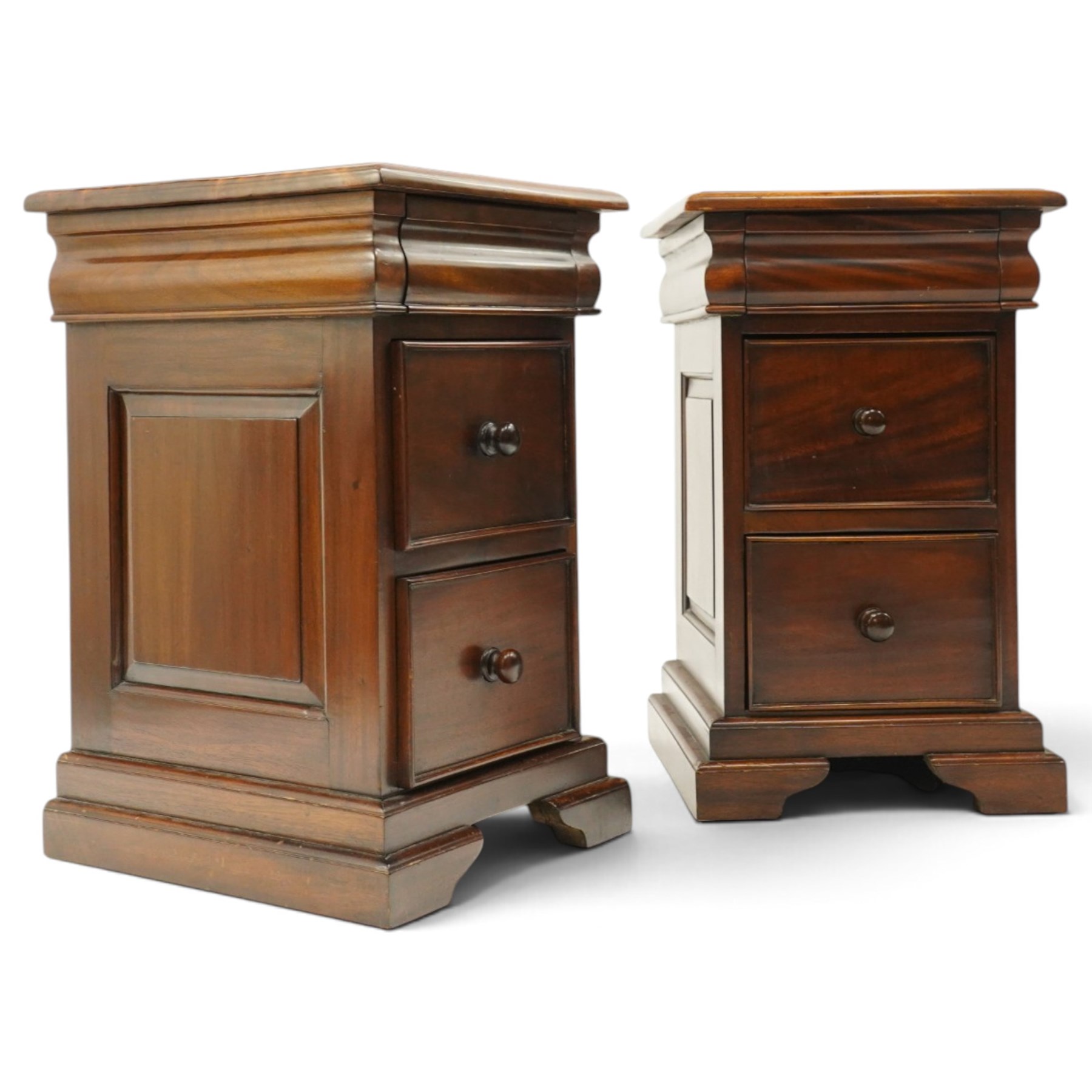 Barker & Stonehouse - pair of 'Grosvenor' contemporary hardwood bedside chests, rectangular top over shaped cushion drawer and two cock-beaded drawers, on shaped bracket feet