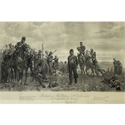 After Sir William Quiller Orchardson (Scottish 1832-1910): 'The Surrender Of Napoleon To Great Britain', monochrome print pub. 1910, 40cm x 61cm; after Elizabeth Southerden Butler (née Thompson) (British 1846-1933): 'Balaclava - The Return 25 October 1854. The Charge of the Six Hundred', monochrome print pub. 19011, 33cm x 63cm; after Andrew Carrick Gow (British 1848-1920): 'Farewell to Nelson', monochrome print 62cm x 38cm