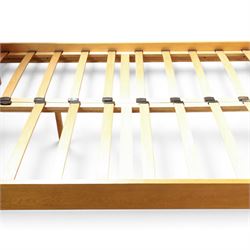 Oak double bed, tongue and groove head and footboard, square supports