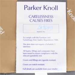 Parker Knoll - 'Boston' grey leather two seater sofa, with zip in cushions and shaped arms, raised on dark feet