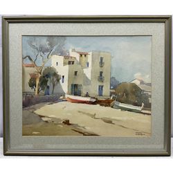 Frank Sherwin (British 1896-1986): Mediterranean Fishing Village, watercolour signed 35cm x 45cm