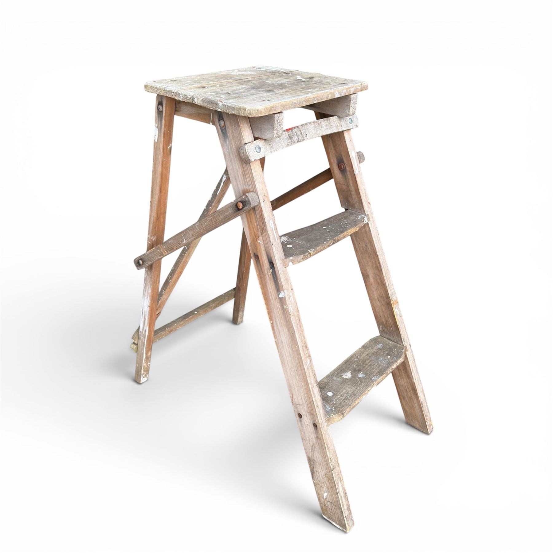 Private woodland walk wooden sign along with large saw and wooden step ladders