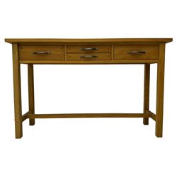 Laura Ashley - contemporary light oak console table, rectangular top over four drawers, on rectangular supports united by stretcher