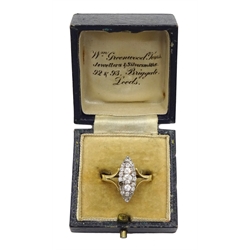 Victorian 18ct gold marquise shaped diamond cluster ring