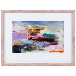 Lesley Birch (Yorkshire Contemporary): 'Sandsend Moment i', oil and mixed media on card signed with initials, 17cm x 28cm