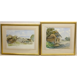 Peter Abnett (British Contemporary): 'Benty Grange Derbyshire' and Kent Farmhouse, two watercolours signed, one titled, and Italian School (20th century): Views of Florence, six chalk drawings framed as one indistinctly signed, max 30cm x 47cm (3)