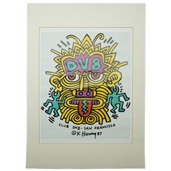 After Keith Haring (American 1958-1990): 'Club DV8 - San Francisco', colour print pub. c.1987, 49cm x 39cm; together with 'The Posters of Keith Haring 1993 Calendar' (2) (unframed)