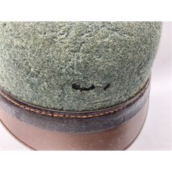 WW2 German rural police shako with helmet plate and liner; bears label 'Hans Romer Echt Fiber-Tschako Neu-Ulm (Donau)'