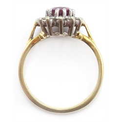  18ct gold ruby and diamond cluster ring, hallmarked   