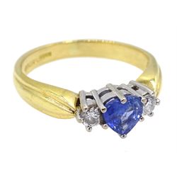 18ct gold heart shaped sapphire and round brilliant cut diamond ring, London 1990