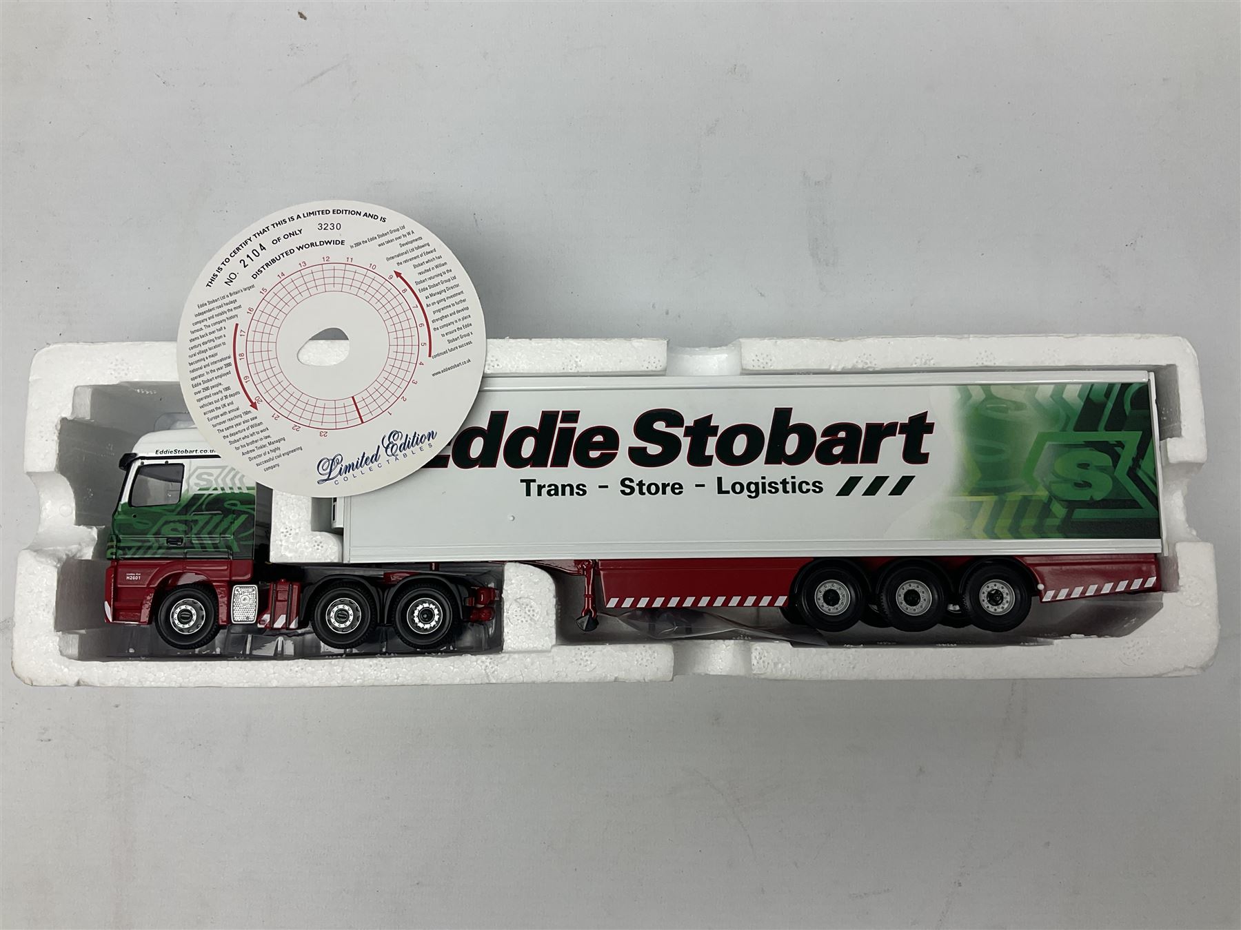 Corgi Eddie Stobart - two Special Edition Hauliers of Renown lorries; CC13749 Scania R Curtainside Trailer and CC15508 Volvo F10 Curtainside; and limited edition Hauliers of Renown CC13801 Mercedes-Benz Actros Fridge Trailer; all boxed (3)
