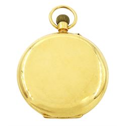 Early 20th century 18ct gold full hunter keyless lever pocket watch by Edward Sweeney, Bradford, No. 735425, white enamel dial with Roman numeral hour markers and subsidiary seconds dial, case by William Ehrhardt, Birmingham 1918